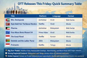 Latest OTT Releases This Friday 2025: From Madhuri Dixit’s Mrs. Deshpande to Four More Shots Please! – Season 4—Watch These Latest Movies and Shows o JioHotstar, Netflix, Amazon Prime Video, and More