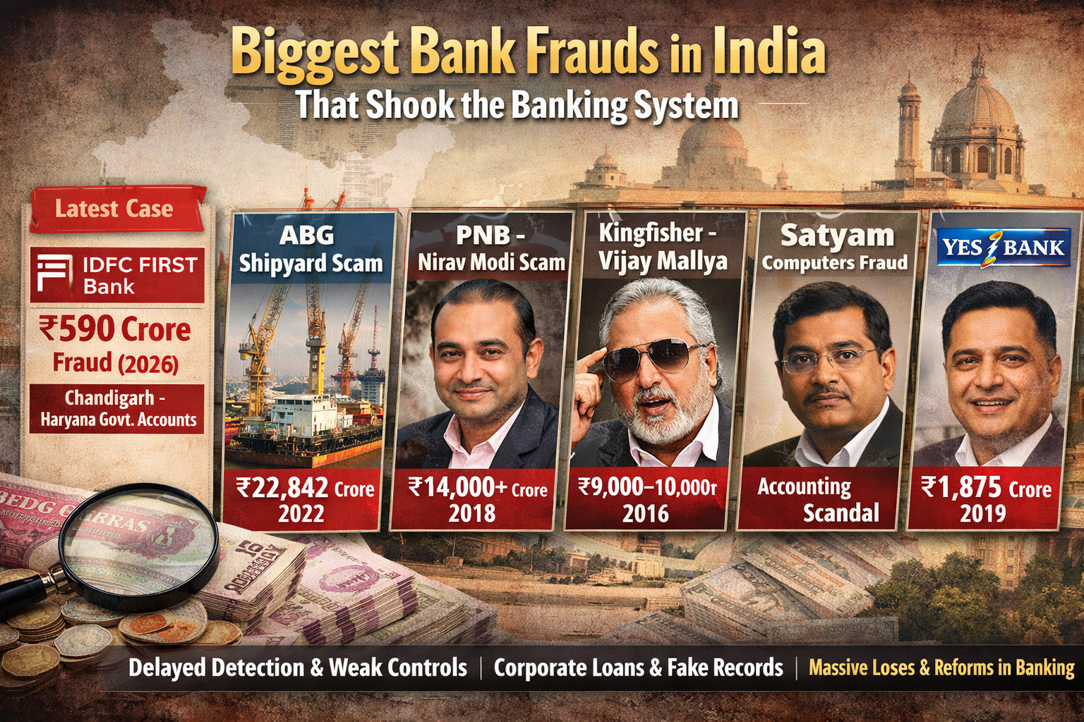 IDFC FIRST Bank Discloses ₹590 Crore Fraud at Chandigarh Branch Full List of Major Bank Frauds of India So Far